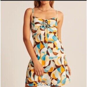 Y2K Cinch Tie Babydoll Mini Slip Dress V Neck Abercrombie AF Nightout M Medium